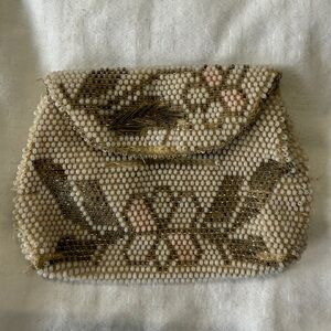 Elegant Beaded Clutch in Cream and Gold